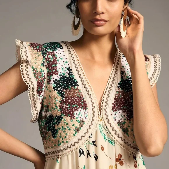 Anthropologie Floral Maxi Dress with Crochet Detail - Picture 6 of 10